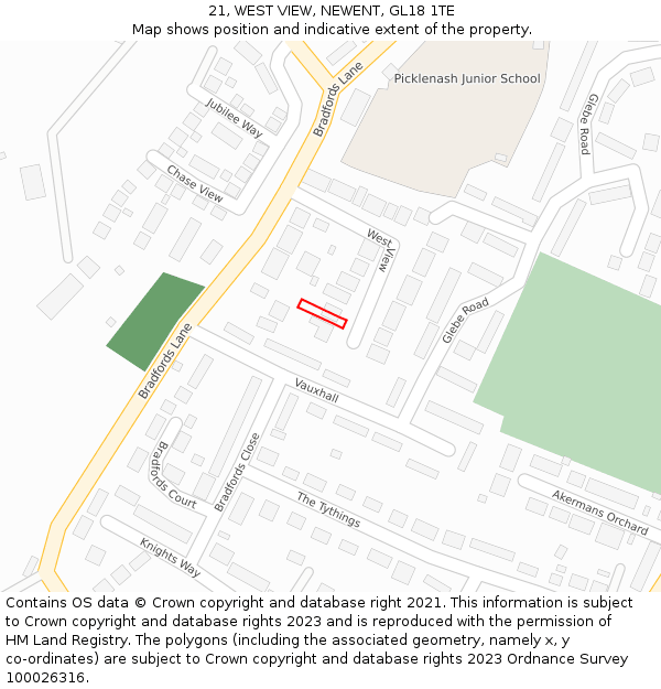21, WEST VIEW, NEWENT, GL18 1TE: Location map and indicative extent of plot