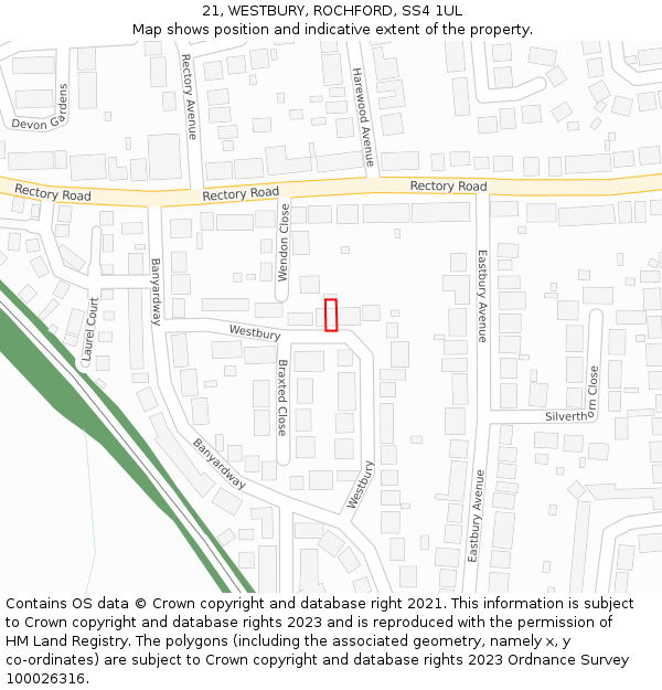 21, WESTBURY, ROCHFORD, SS4 1UL: Location map and indicative extent of plot