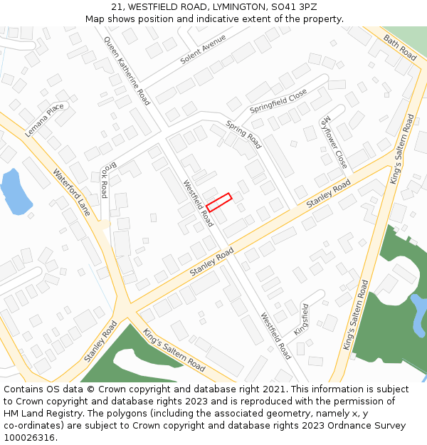 21, WESTFIELD ROAD, LYMINGTON, SO41 3PZ: Location map and indicative extent of plot