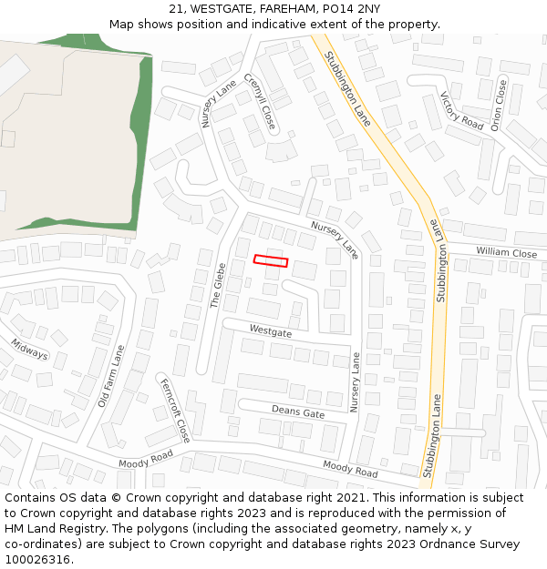 21, WESTGATE, FAREHAM, PO14 2NY: Location map and indicative extent of plot