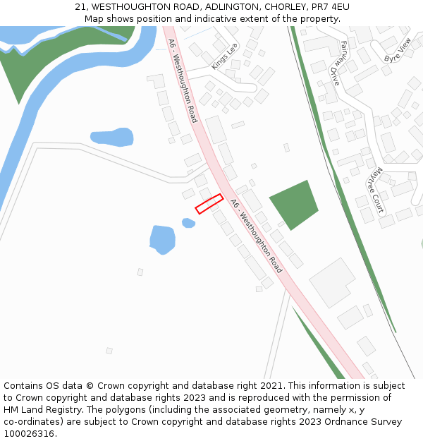 21, WESTHOUGHTON ROAD, ADLINGTON, CHORLEY, PR7 4EU: Location map and indicative extent of plot