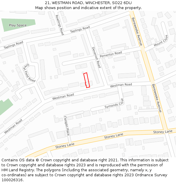 21, WESTMAN ROAD, WINCHESTER, SO22 6DU: Location map and indicative extent of plot