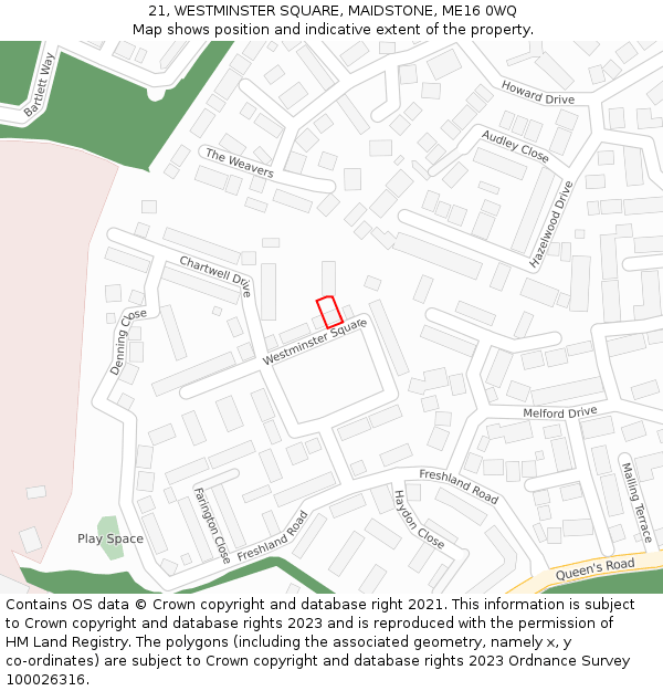 21, WESTMINSTER SQUARE, MAIDSTONE, ME16 0WQ: Location map and indicative extent of plot