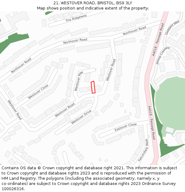 21, WESTOVER ROAD, BRISTOL, BS9 3LY: Location map and indicative extent of plot