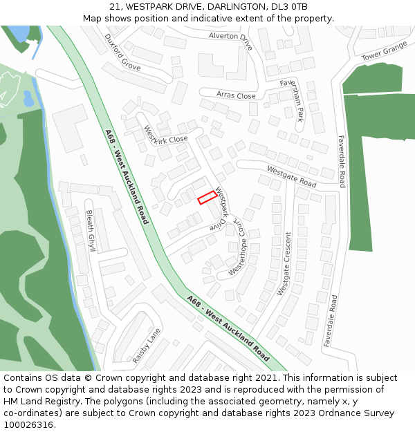 21, WESTPARK DRIVE, DARLINGTON, DL3 0TB: Location map and indicative extent of plot