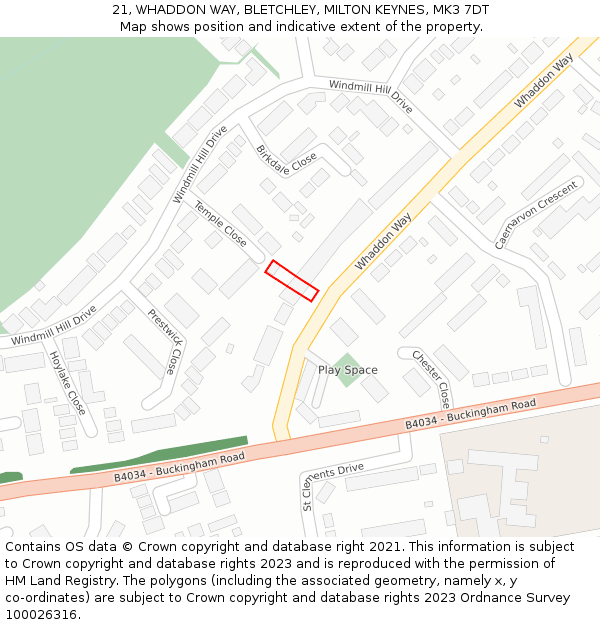 21, WHADDON WAY, BLETCHLEY, MILTON KEYNES, MK3 7DT: Location map and indicative extent of plot