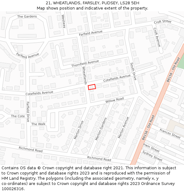 21, WHEATLANDS, FARSLEY, PUDSEY, LS28 5EH: Location map and indicative extent of plot