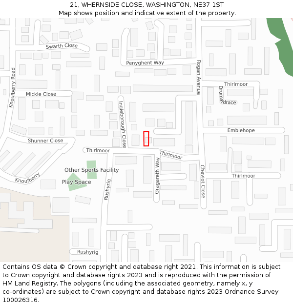 21, WHERNSIDE CLOSE, WASHINGTON, NE37 1ST: Location map and indicative extent of plot