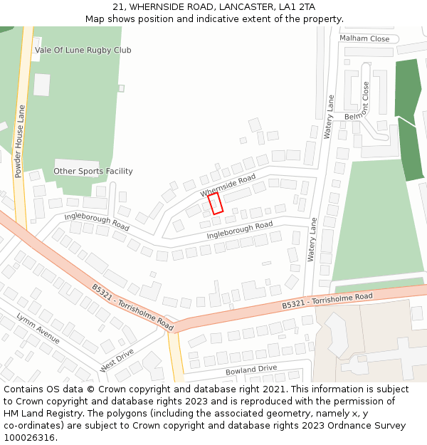 21, WHERNSIDE ROAD, LANCASTER, LA1 2TA: Location map and indicative extent of plot