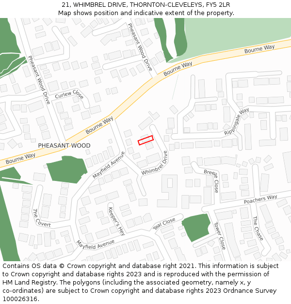 21, WHIMBREL DRIVE, THORNTON-CLEVELEYS, FY5 2LR: Location map and indicative extent of plot