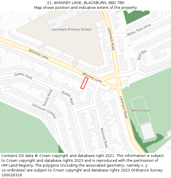 21, WHINNEY LANE, BLACKBURN, BB2 7BX: Location map and indicative extent of plot