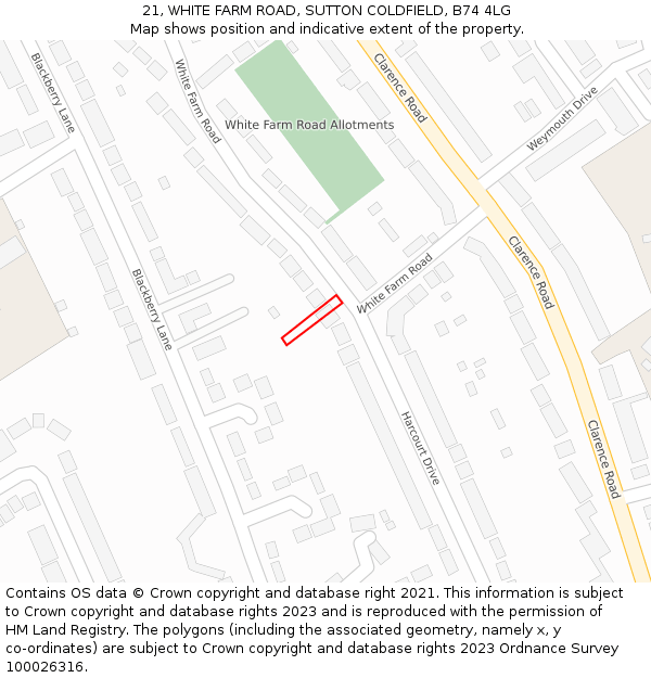 21, WHITE FARM ROAD, SUTTON COLDFIELD, B74 4LG: Location map and indicative extent of plot