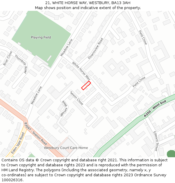 21, WHITE HORSE WAY, WESTBURY, BA13 3AH: Location map and indicative extent of plot