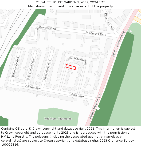 21, WHITE HOUSE GARDENS, YORK, YO24 1DZ: Location map and indicative extent of plot