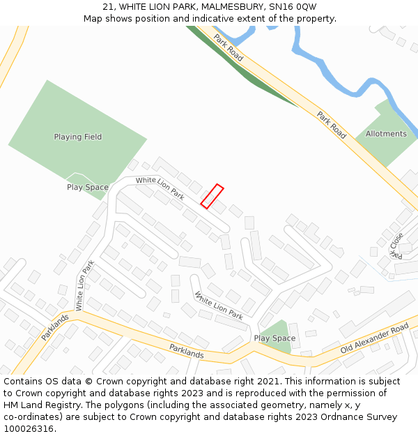 21, WHITE LION PARK, MALMESBURY, SN16 0QW: Location map and indicative extent of plot