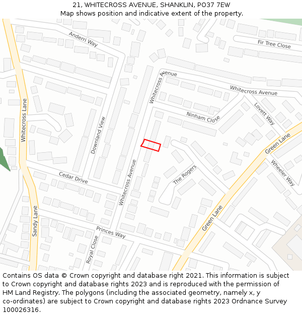 21, WHITECROSS AVENUE, SHANKLIN, PO37 7EW: Location map and indicative extent of plot