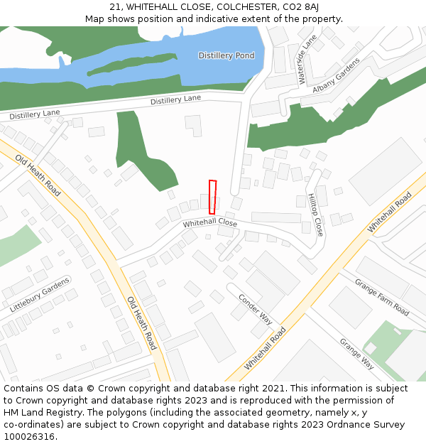 21, WHITEHALL CLOSE, COLCHESTER, CO2 8AJ: Location map and indicative extent of plot