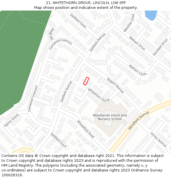 21, WHITETHORN GROVE, LINCOLN, LN6 0PF: Location map and indicative extent of plot