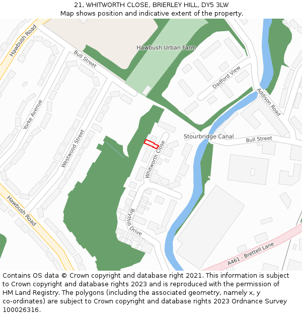 21, WHITWORTH CLOSE, BRIERLEY HILL, DY5 3LW: Location map and indicative extent of plot