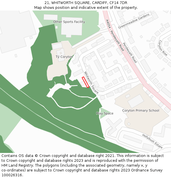 21, WHITWORTH SQUARE, CARDIFF, CF14 7DR: Location map and indicative extent of plot