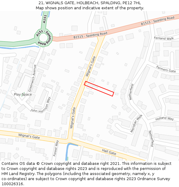 21, WIGNALS GATE, HOLBEACH, SPALDING, PE12 7HL: Location map and indicative extent of plot