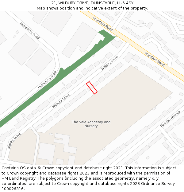 21, WILBURY DRIVE, DUNSTABLE, LU5 4SY: Location map and indicative extent of plot