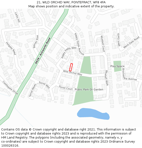 21, WILD ORCHID WAY, PONTEFRACT, WF8 4FA: Location map and indicative extent of plot