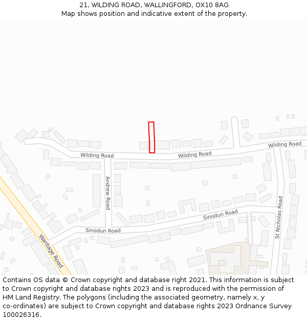 21, WILDING ROAD, WALLINGFORD, OX10 8AG: Location map and indicative extent of plot