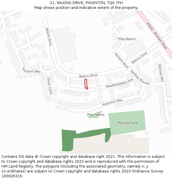 21, WILKINS DRIVE, PAIGNTON, TQ4 7FH: Location map and indicative extent of plot