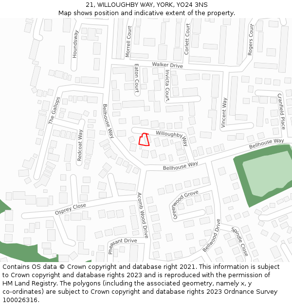 21, WILLOUGHBY WAY, YORK, YO24 3NS: Location map and indicative extent of plot