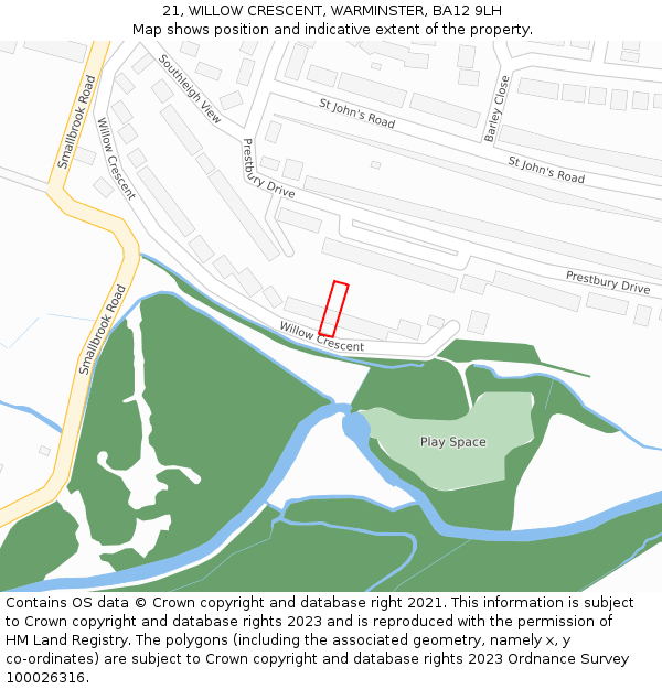 21, WILLOW CRESCENT, WARMINSTER, BA12 9LH: Location map and indicative extent of plot