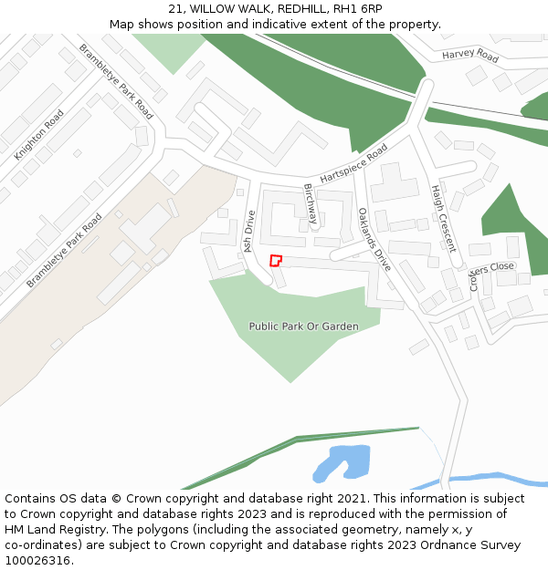 21, WILLOW WALK, REDHILL, RH1 6RP: Location map and indicative extent of plot