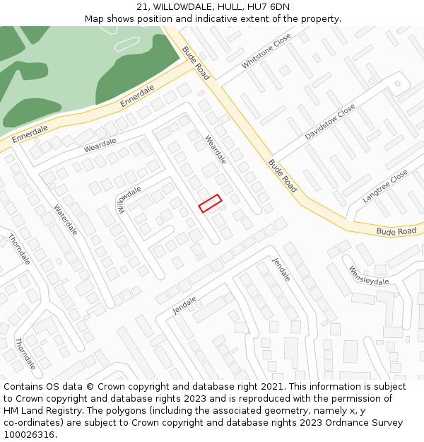 21, WILLOWDALE, HULL, HU7 6DN: Location map and indicative extent of plot