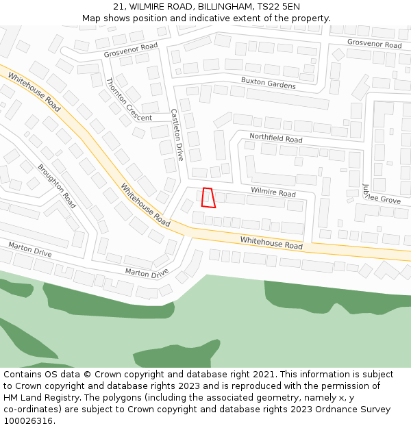 21, WILMIRE ROAD, BILLINGHAM, TS22 5EN: Location map and indicative extent of plot