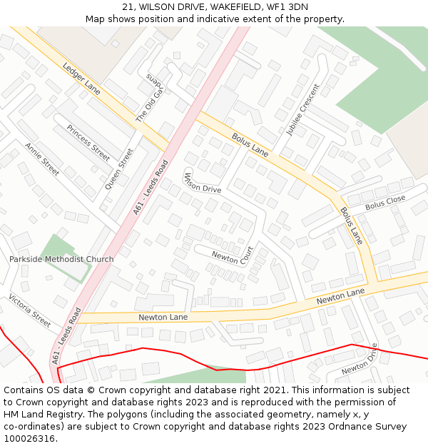 21, WILSON DRIVE, WAKEFIELD, WF1 3DN: Location map and indicative extent of plot