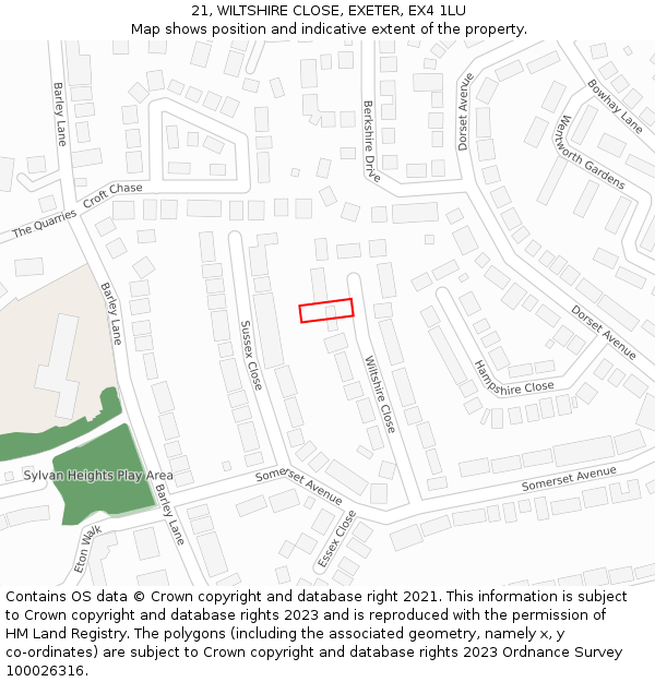 21, WILTSHIRE CLOSE, EXETER, EX4 1LU: Location map and indicative extent of plot