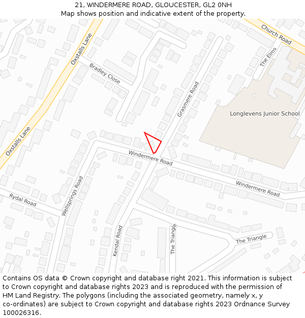 21, WINDERMERE ROAD, GLOUCESTER, GL2 0NH: Location map and indicative extent of plot