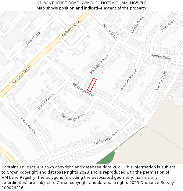 21, WINTHORPE ROAD, ARNOLD, NOTTINGHAM, NG5 7LE: Location map and indicative extent of plot