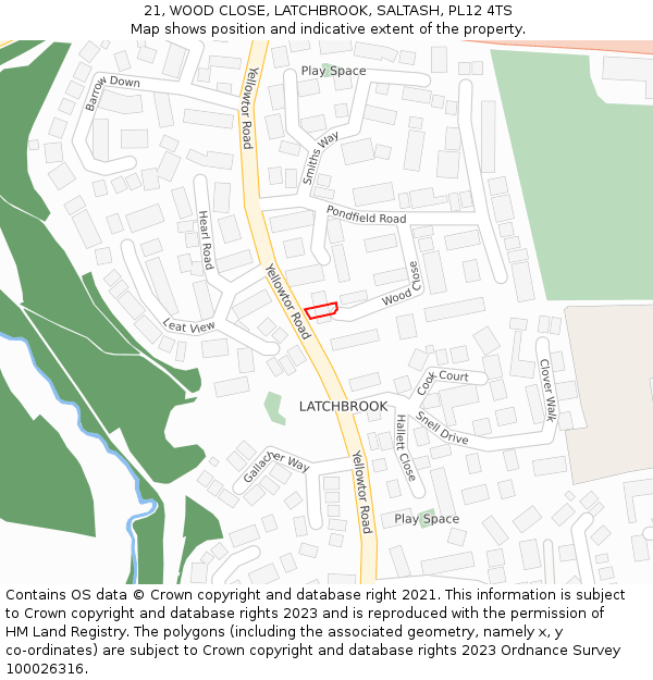 21, WOOD CLOSE, LATCHBROOK, SALTASH, PL12 4TS: Location map and indicative extent of plot