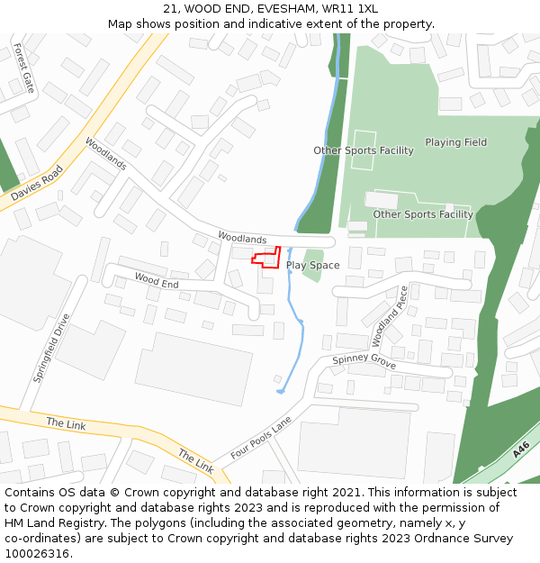 21, WOOD END, EVESHAM, WR11 1XL: Location map and indicative extent of plot