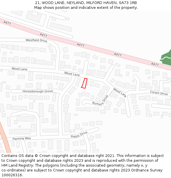 21, WOOD LANE, NEYLAND, MILFORD HAVEN, SA73 1RB: Location map and indicative extent of plot