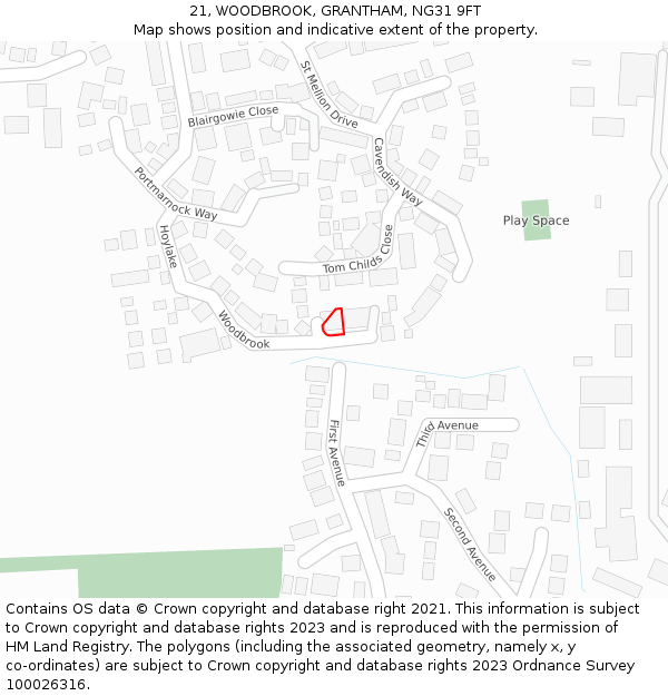 21, WOODBROOK, GRANTHAM, NG31 9FT: Location map and indicative extent of plot