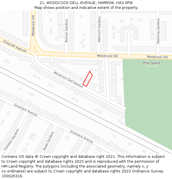 21, WOODCOCK DELL AVENUE, HARROW, HA3 0PW: Location map and indicative extent of plot