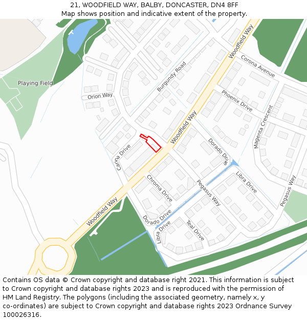 21, WOODFIELD WAY, BALBY, DONCASTER, DN4 8FF: Location map and indicative extent of plot