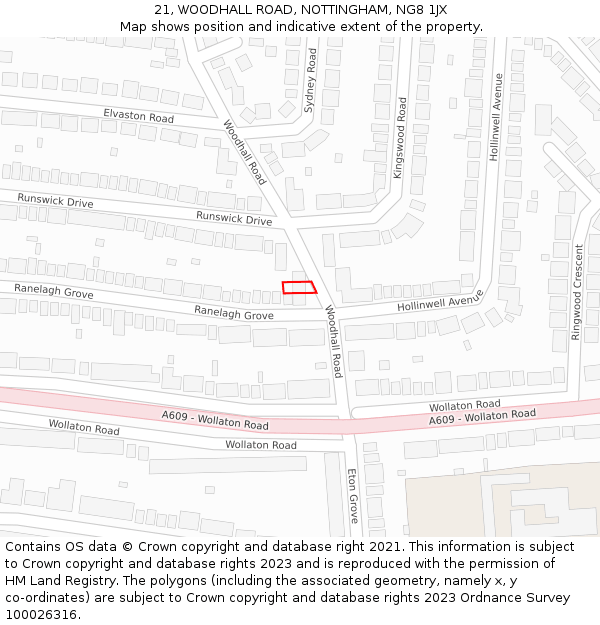 21, WOODHALL ROAD, NOTTINGHAM, NG8 1JX: Location map and indicative extent of plot