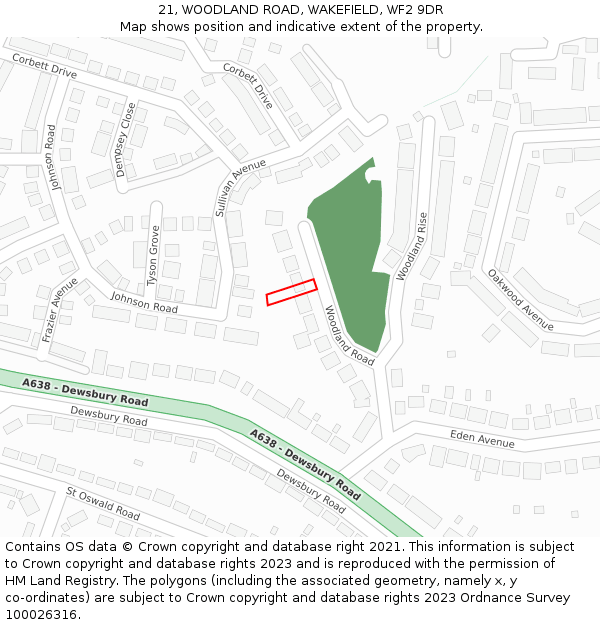 21, WOODLAND ROAD, WAKEFIELD, WF2 9DR: Location map and indicative extent of plot