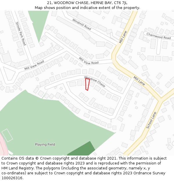 21, WOODROW CHASE, HERNE BAY, CT6 7JL: Location map and indicative extent of plot