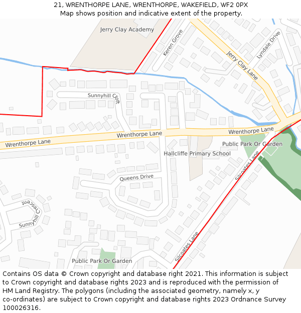 21, WRENTHORPE LANE, WRENTHORPE, WAKEFIELD, WF2 0PX: Location map and indicative extent of plot