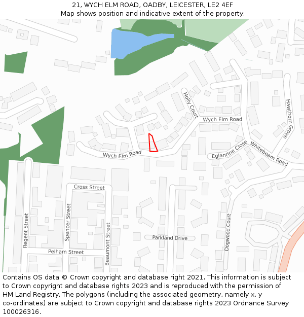 21, WYCH ELM ROAD, OADBY, LEICESTER, LE2 4EF: Location map and indicative extent of plot