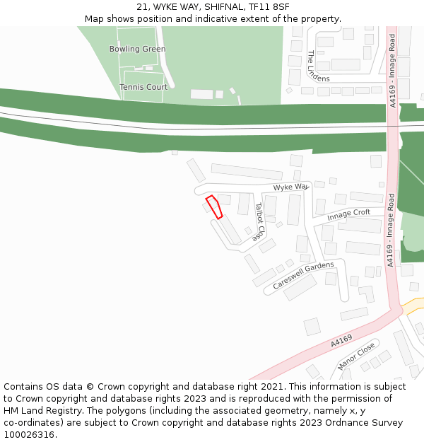 21, WYKE WAY, SHIFNAL, TF11 8SF: Location map and indicative extent of plot